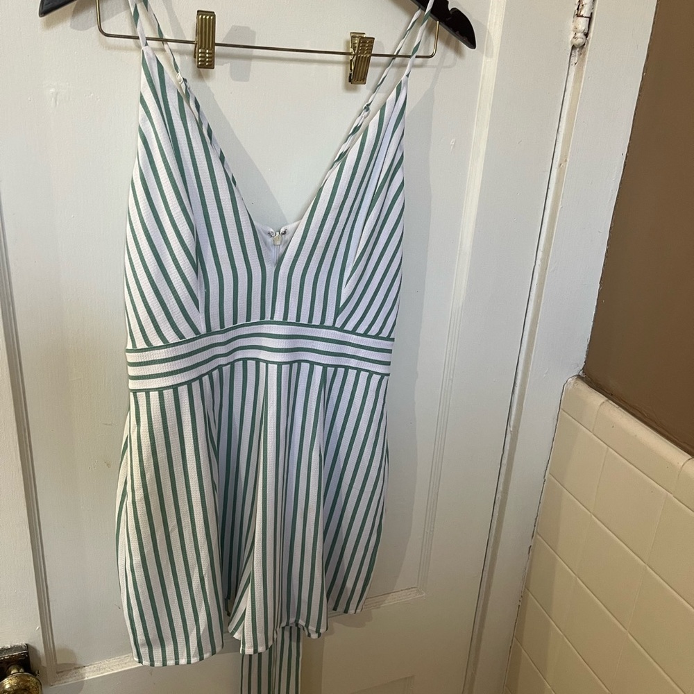 Gianni Bini White and Green Striped Romper